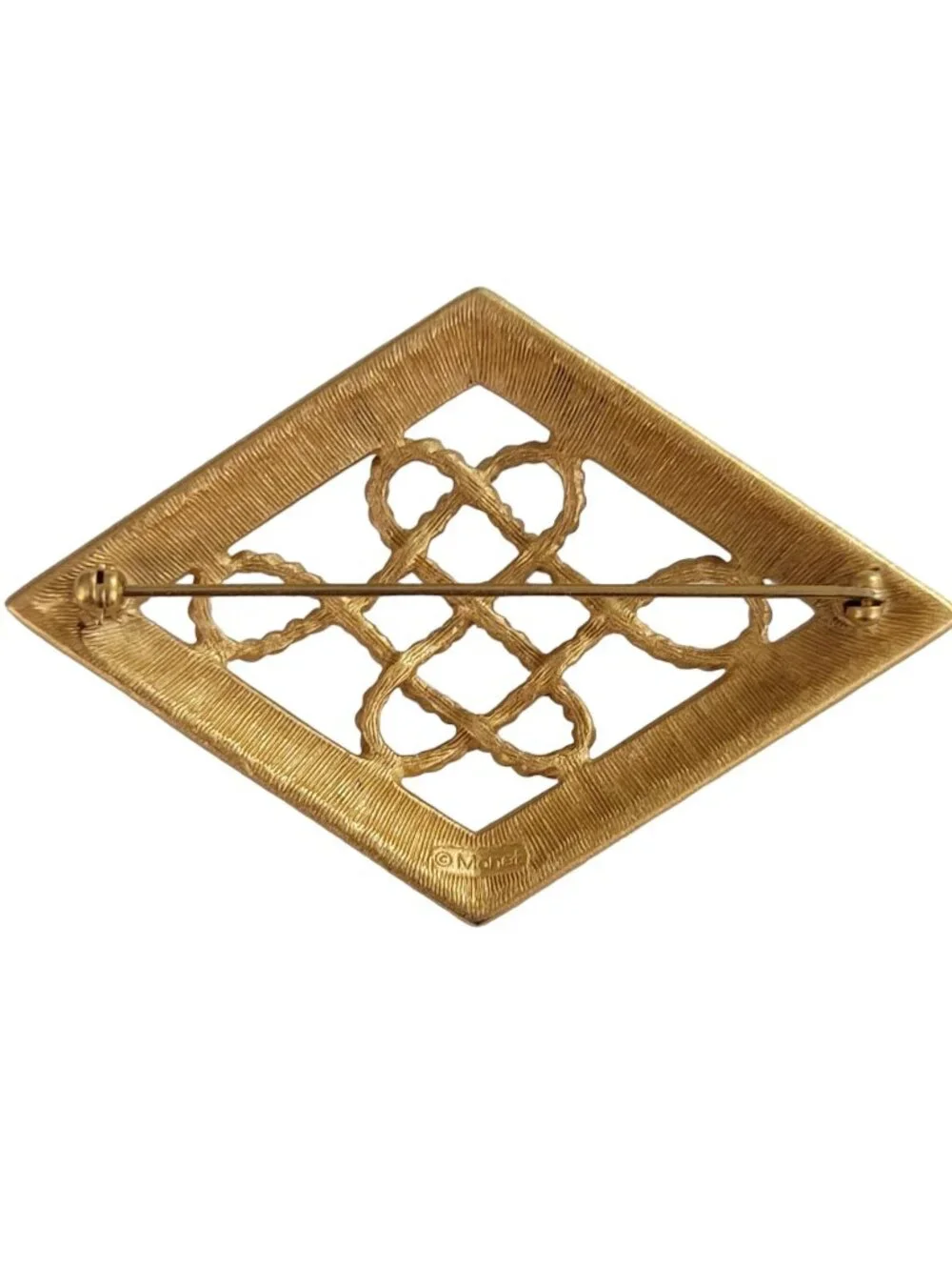Monet Vintage Gold Tone Blue Green Enamel Twisted Rope Diamond Shape Brooch K934